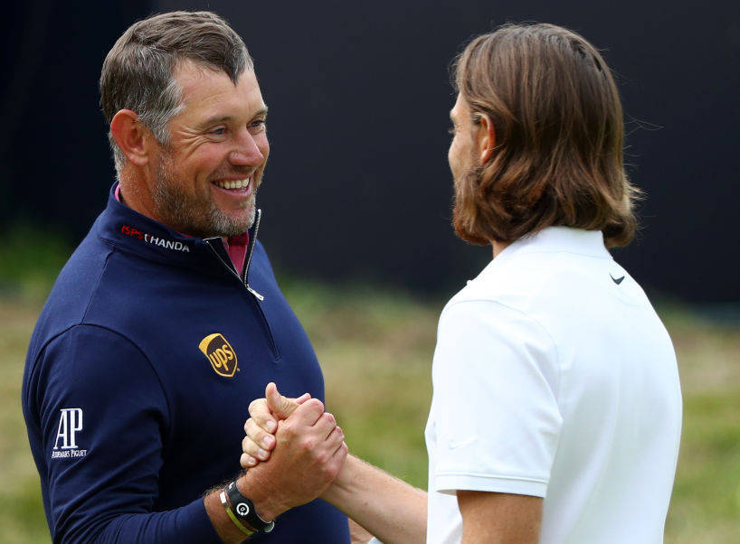 Lee Westwood and Tommy Fleetwood shake hands
